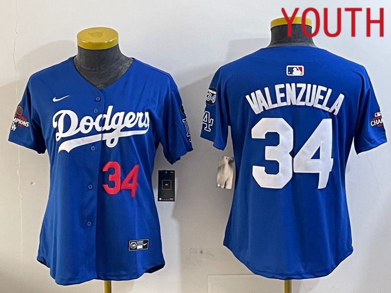 Youth Los Angeles Dodgers #34 Valenzuela Blue Game 2024 Nike MLB Jersey style 12051